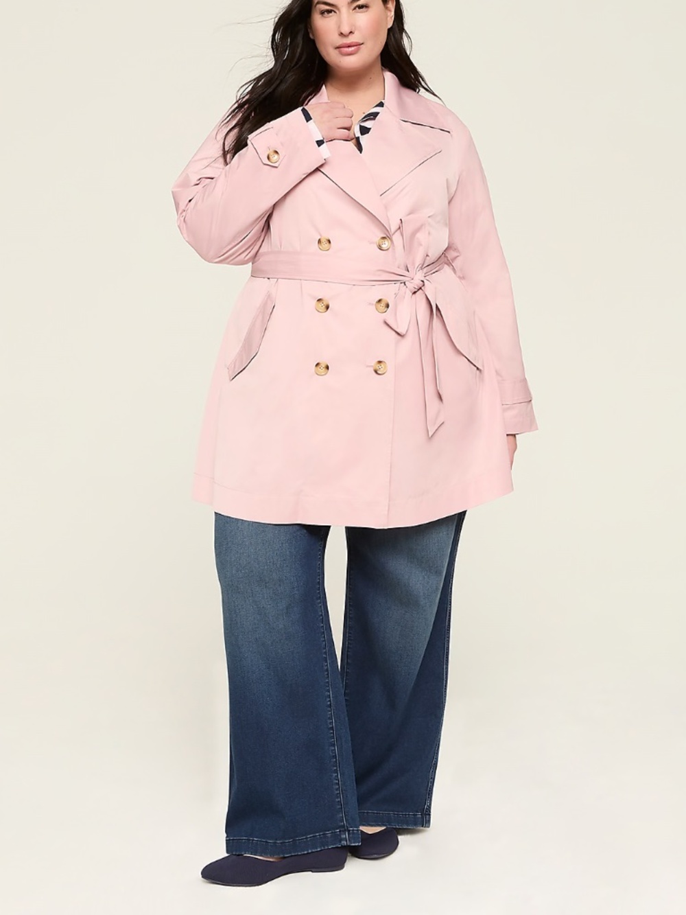 Trench Coat/Jacket 18/20 (2X) Lane Bryant Pink Double Breasted Lightweight NWT